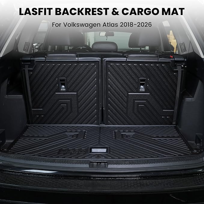LASFIT Cargo Mat for Volkswagen VW Atlas 2018-2026(Not fit Cross Sport), All Weather TPE Custom Fit Trunk Mat & Seatback Mat for VW Atlas 6&7 Seats Accessories, Black, Easy to Clean - Image 4
