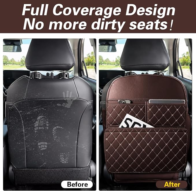 Anti-Kick Mats Seat Back Protector,Back Car Seat Protector Cover for Kids Feet with Storage Organizer,Protect Against Dirt and Scuffs,2 Pack (Brown) - Image 4