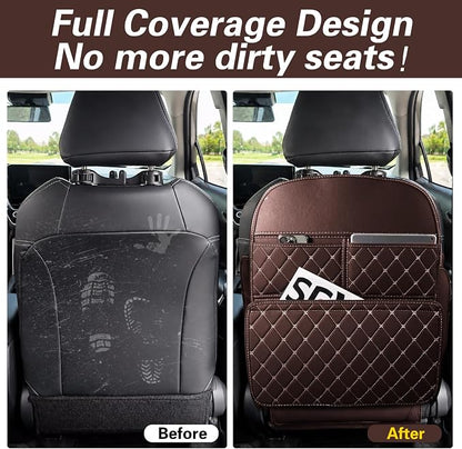 Anti-Kick Mats Seat Back Protector,Back Car Seat Protector Cover for Kids Feet with Storage Organizer,Protect Against Dirt and Scuffs,2 Pack (Brown) - Image 4