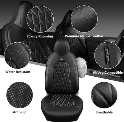 CAR PASS Nappa Leather High Back Front Seat Covers, Tesla Model 3 Model Y Breathable Faux Leather Front Bucket Seat Covers, Anti-Slip Airbag Compatible Universal Fit for Sedan SUV Van Truck, Black - Image 3