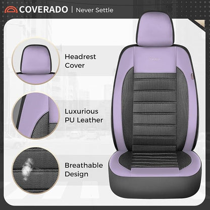 Coverado Car Seat Covers Front Seats, Luxury Leather Car Seat Covers, Automotive Front Mesh Seat Covers, Purple&Black Seat Covers for SUV Sedan Truck - Image 5