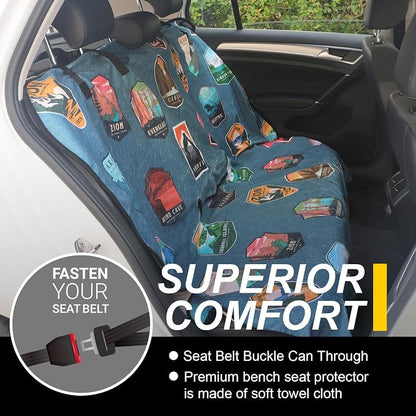 Back Seat Cover for Car Trucks Van SUV Jeep,Waterproof Rear Bench Towel Seat Covers for Dogs and Kids,Automotive Backseat Protector (National Parks) - Image 2