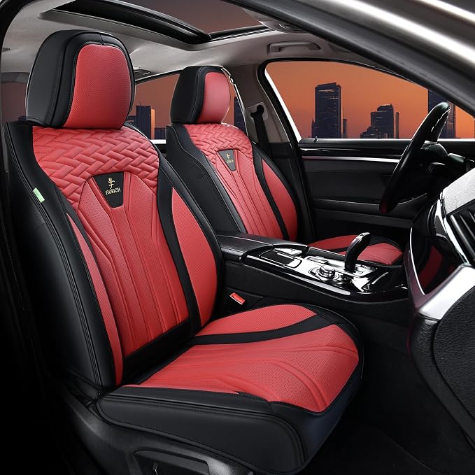 Seat Covers for Cars, Waterproof Automotive Seat Covers, Leather Car Seat Covers 2 Pack, Universal Front Seat Cushion Protector for Most Cars Trucks SUV-Black&Burgundy by FLORICH