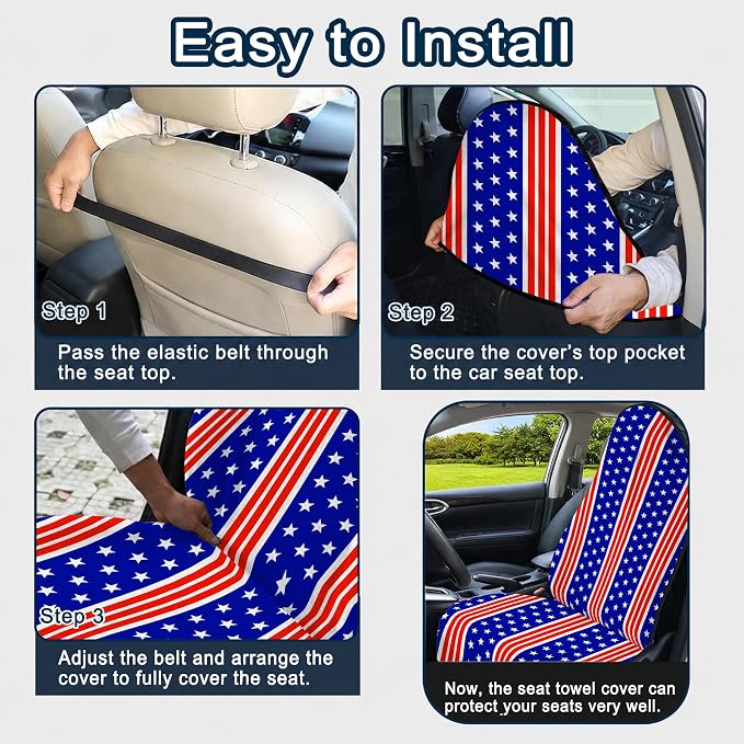 Car Seat Towel Cover 2 Pack for Front Seats, Sweat Absorbent Car Seat Protector with Non-Slip Backing, Waterproof Towel Car Seat Covers for Runners, Gym, Swimming, Beach, American Flag Stripe - Image 8