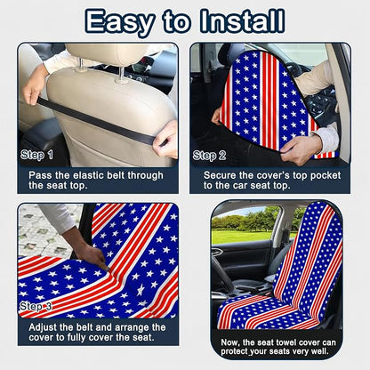 Car Seat Towel Cover 2 Pack for Front Seats, Sweat Absorbent Car Seat Protector with Non-Slip Backing, Waterproof Towel Car Seat Covers for Runners, Gym, Swimming, Beach, American Flag Stripe - Image 8