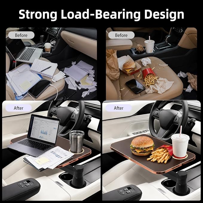 360° Rotating Car Desk Tray for Laptop & Food, Fits Tesla Model Y/3/S | 360° Rotating Car Desk, Premium Leather, Cup Slot, Adjustable for Laptop & Food, Fits Tesla Model Y/3/S & Most Cars - Image 8