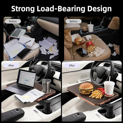 360° Rotating Car Desk Tray for Laptop & Food, Fits Tesla Model Y/3/S | 360° Rotating Car Desk, Premium Leather, Cup Slot, Adjustable for Laptop & Food, Fits Tesla Model Y/3/S & Most Cars - Image 8