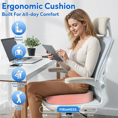CushZone XXL Memory Foam Seat Cushion for Office & Car, Pink | U-shaped Coccyx Cutout, Contoured Design, Breathable Removable Mesh Cover, Non-Slip Base, Carry Handle - Image 7
