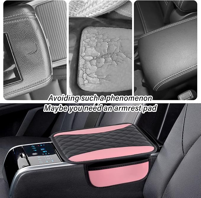 Leather Car Center Console Cover with Side Pockets,Stylish Car Decorations Interior Armrest Cover for Car Seat Organizer,Universal Center Console Protector Fit Car SUV Truck (Pink) - Image 3