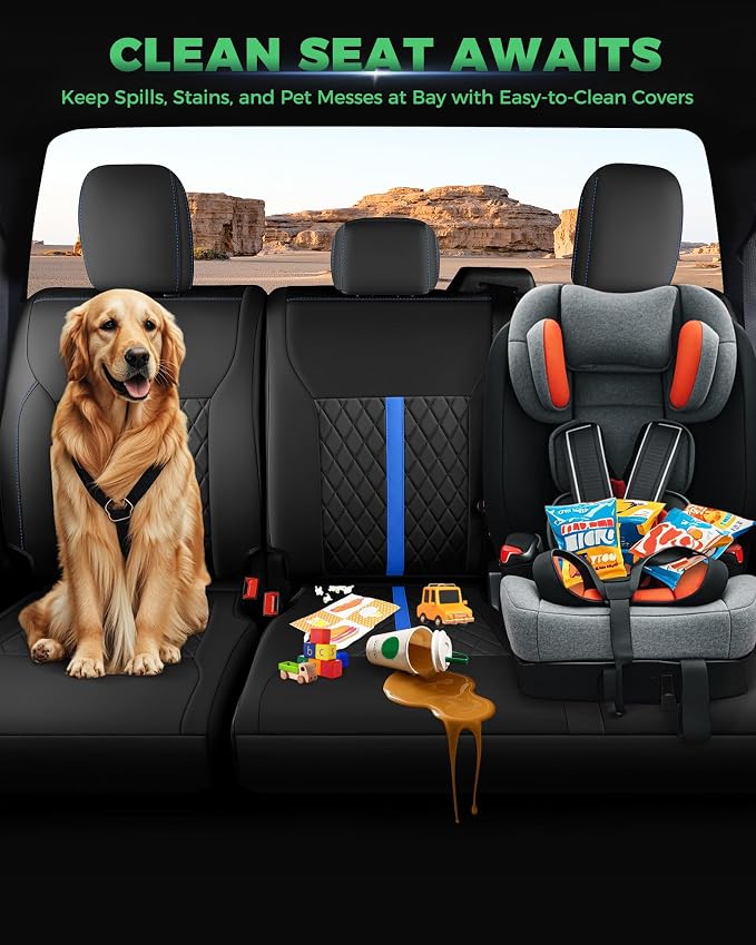 RIDEPOSH for Ford F150 Leather Seat Covers, SuperCrew XL XLT 2021-2026 | Fits F250 F350 Super Duty Crew Cab 2023-2026, Custom Fit, Bucket Seat, Stain Resistant, Airbag Compatible, Easy-Clean - Image 6