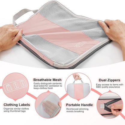 OlarHike 8 Set Compression Packing Cubes for Travel Essentials,Compressible Expandable Space Saver Bags for Organizing Clothes,Luggage Suitcase Garment Bags with Over 1000 pcs Mesh Holes(Pink) - Image 6