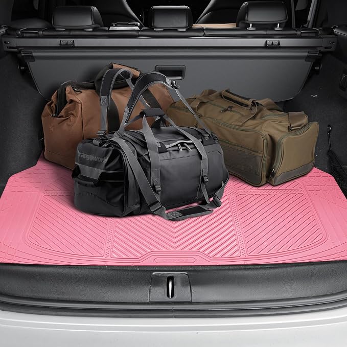 CAR PASS Floor Mats for Cars M-L Size, Heavy Duty Rubber Floor Mats with Trunk Cargo Liner, Universal Trim-to Fit Automotive Floor mats for Truck Van SUV Waterproof All Weather Car Mats All Pink - Image 6