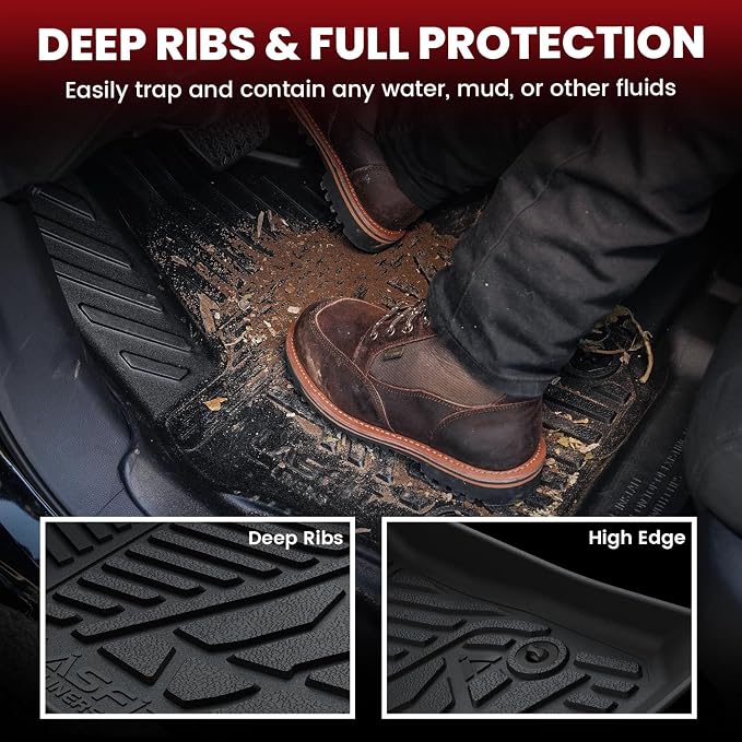 LASFIT Floor Mats for Ford F250 F350 F450 1999-2007 Crew Cab Carpet Floor | Super Duty Car Floor Liner Super Duty All Weather Full Cover Protector TPE , 1st & 2nd Row, 3pcs Black - Image 7