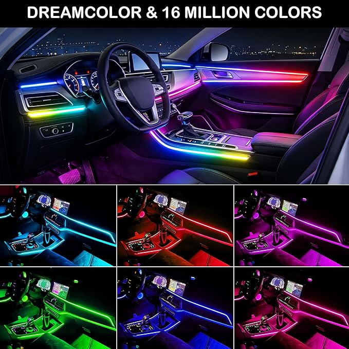 Interior Car LED Strip Lights with Wireless APP, Ambient Lighting Kits with Dynamic Dreamcolor Chasing, 16 Million Colors Acrylic LED Lights for Car, Sound Active Function Car Neon Lights (10 in 1) - Image 2