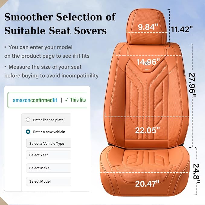 Coverado Car Seat Covers Full Set, Automotive Seat Covers Car Seat Protector Car Seat Cushion, Waterproof Leather Seat Covers for Cars, Universal Fit for Most Sedans SUV Pick-up Truck(Orange) - Image 6