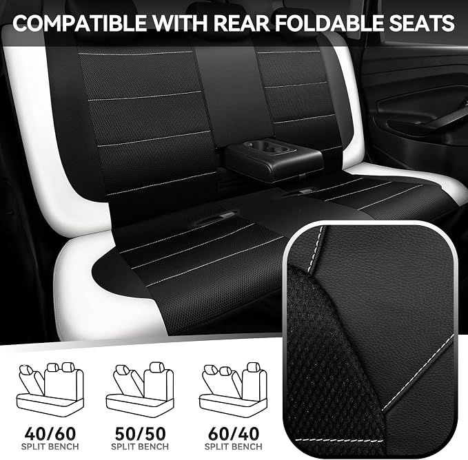 CAR PASS Universal Leather Car Seat Covers Full Set with Sporty Design, Breathable All Season Easy to Clean Anti-slip Wear-Resistant Automotive Seat Covers Fit for Most Cars, SUVs, Trucks, Black White - Image 6