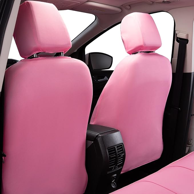 Flying Banner car seat Covers Protects Water Proof Faux Leather Carbon Fiber Fronts Rear Bench Covers (Pink Pink, Full Set - 8PCS) - Image 4
