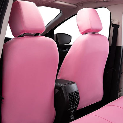 Flying Banner car seat Covers Protects Water Proof Faux Leather Carbon Fiber Fronts Rear Bench Covers (Pink Pink, Full Set - 8PCS) - Image 4