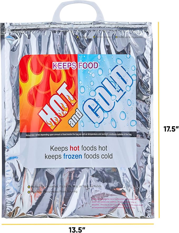 Superio Hot and Cold Insulated Bags for Food Delivery, Grocery Shopping Bags, Food Storage for Hot and Frozen Food for Travel, Disposable Cooler Bag, Reinforced Thermal Lunch Bag (12, 12"x13.5") - Image 9