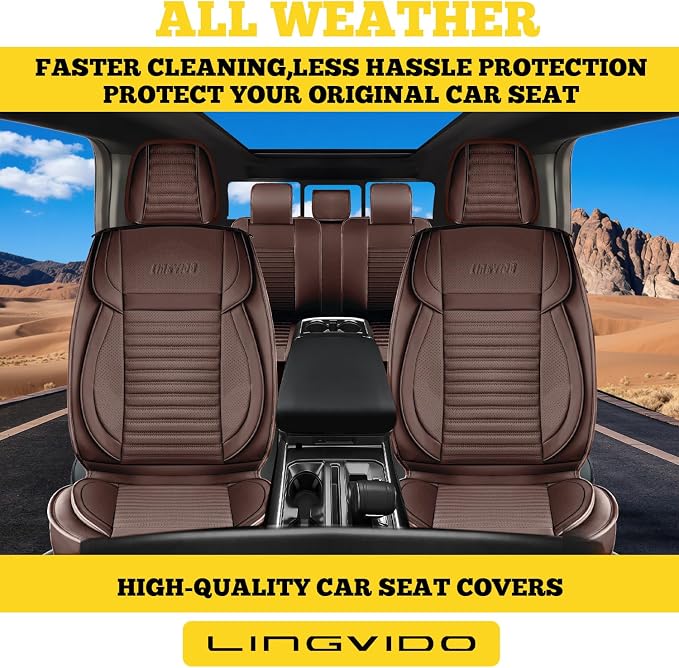Car Seat Covers Full Set, Faux Nappa Leather, for Sedans and SUVs | Waterproof, Breathable and Airbag Compatible, Fits Most Bucket Seats, 5 Seats, Brown - Image 3