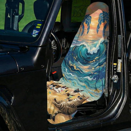 2 Pack Car Seat Towel Covers, Sweat-Proof Microfiber Seat Protectors for Gym, Running, Beach & Workout, Breathable Quick-Dry, Machine Washable, Ocean Cat Beach Print, Universal Fit - Image 4