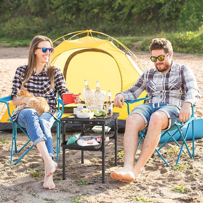 Titanker Folding Grill Table Small 2ft with Iron Mesh Top Heatproof, Small Camping Table Portable with Side Racks & Net, Folding Picnic Table, Beach Table, Car Camping Essentials, Light Aluminum - Image 7