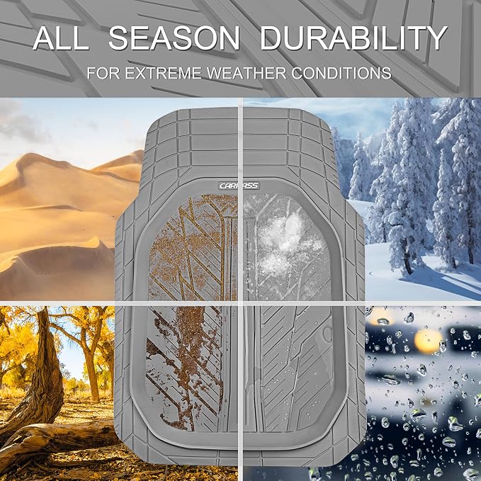 CAR PASS Deep Dish Rubber Floor Mats for Cars Full Set,Heavy Duty Car Mats,Universal Waterproof Trim-to Fit Automotive Floor Mats for Truck Van SUV, Durable All-Weather Car Mats 3-Piece (Light Gray) - Image 3