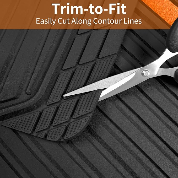 CAR PASS Heavy Duty Rubber Car Mats Metallic, Aluminum Film All Weather Floor Mats Waterproof Universal Trim to Fit SUVs Sedans Vans 4 Piece Anodized Deep Dish Two-Tone Sporty Black Orange Chrome - Image 8