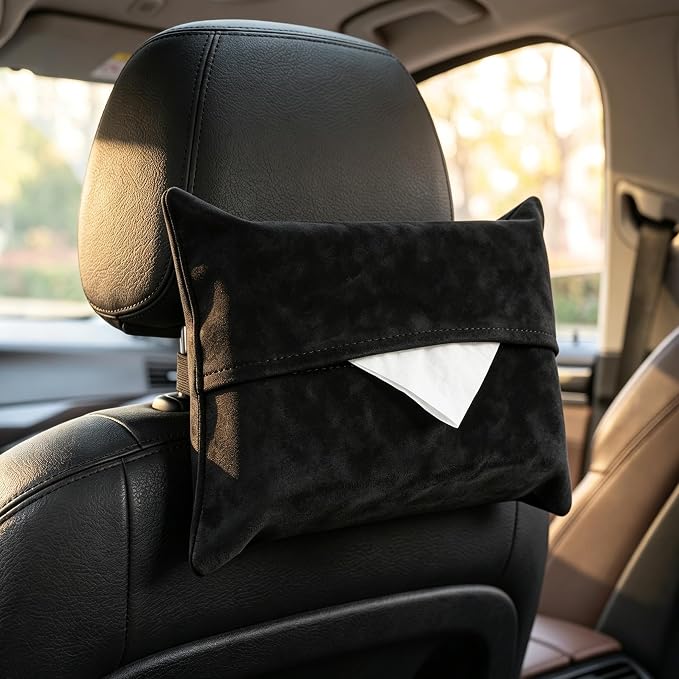1 PC Car Tissue Holder, Soft-Leather Car Napkin Holder for Seat Back Armrest, Easy Access While Driving, Universal for Most Cars, Trucks, SUVs (Black #1) by Unknown