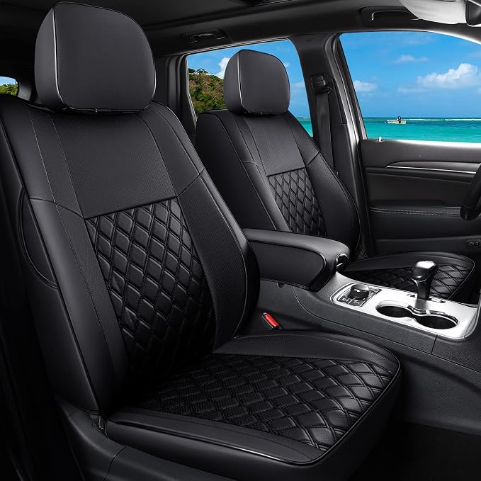 Huidasource Car Seat Covers for Grand Cherokee, 2pcs Full Coverage Leather Custom Automotive Interior Seat Cushion Cover Fit for Grand Cherokee 2011-2021 (Front Pair/Black) by Huidasource
