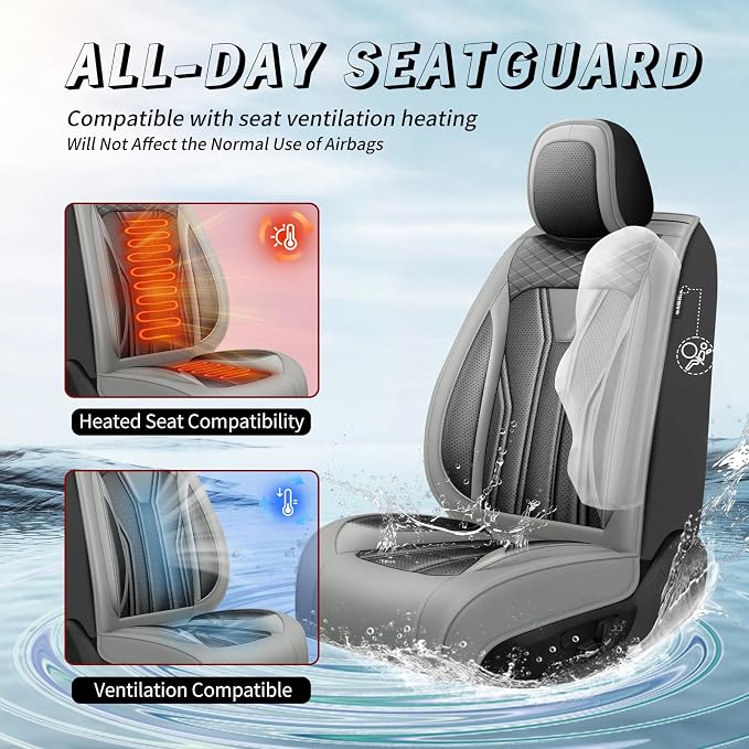 Fit Corolla Premium Leather Car Seat Covers for Toyota Corolla 2000-2025 2026 - Waterproof，Breathable，All-Weather Seat Cushion Protecto & Airbag Compatible, 2 Front Seat Gray&Black - Image 4