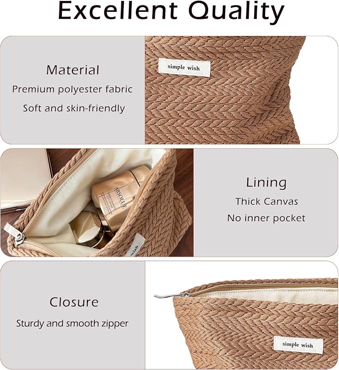 RSRSLEII Travel Makeup Bag, Cute Travel Toiletry Bag(02 Brown) | Aesthetic Portable Cosmetic Bag with Zipper, Coquette Makeup Pouch, Skincare Bag Car Storage Bag for Women and Girls - Image 3