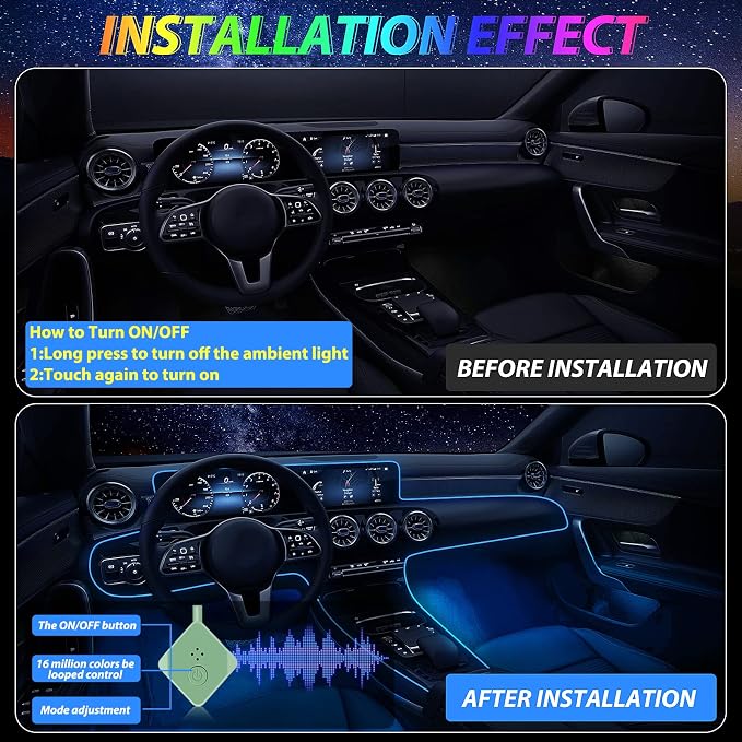 Car Led Strip Lights,Interior Lights,Ambient Lighting Kit With RGB 16 Million Colors Fiber Optics&Music Sync Rhythm,USB Neon Light Accessories for Center Console&Dashboard,Upgraded Version - Image 7