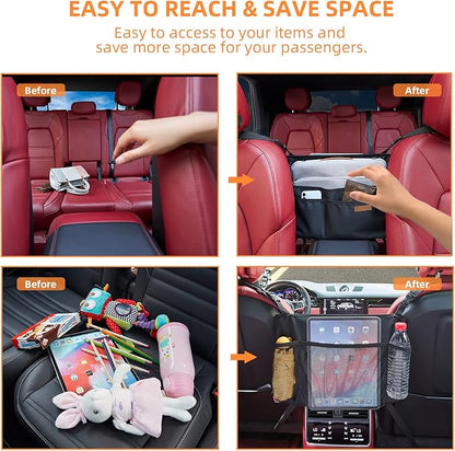 WLLWOO Car Net Pocket Organizer Purse Holder Console Front Seat Storage | Multi Pocket Car Seat Organize Bag Handbag Holder Between Seats Back Barrier - Image 3