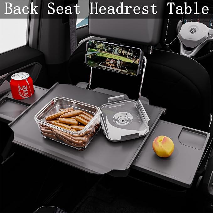 HZGAMER 2-in-1 Large Car Steering Wheel Tray & Backseat Headrest Table, Adjustable Laptop Desk with Phone Holder and Extendable Side Trays for Eating, Writing, SUVs and Trucks, Black - Image 3