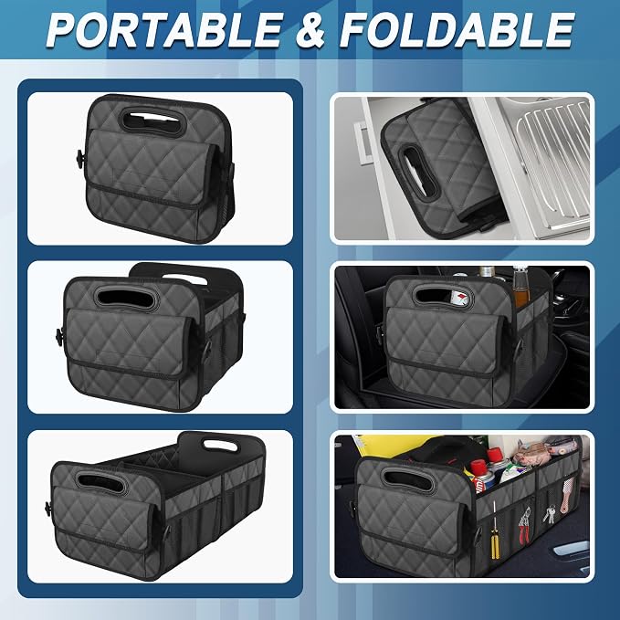 Deosk Car Trunk Organizer for SUV, Car Organizers and Storage with Reinforced Handles, Car Accessories for Women/Men 70L Waterproof Polyester Trunk Organizer(Large, Charcoal) - Image 4
