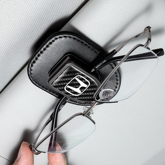 Sunglasses Holder, Leather Glasses Holders Compatible with Honda Series Car Sun Visor, Eyeglasses Hanger and Ticket Card Clip Eyeglasses Mount for Car, for Accessories, Black by Unknown