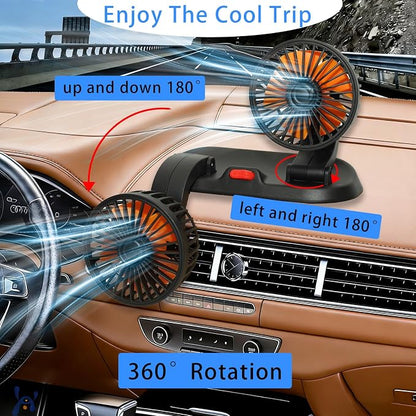 Adjustable Dual Head Car Cooling Fan 24V-Brushless Motor-2 Speeds, 360Rotation, for Car Dashboard, Powerful Cooling Solution for SUV/RV/Truck/Van Vehicles,Cigarette Lighter Powered (2-head 24V) - Image 2