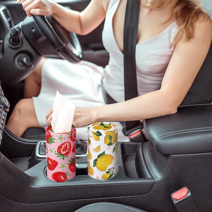 Zonon 8 Pcs Car Tissues Holder Round Box with Facial Tissue Bulk Fruit Multicolor Car Tissues Cylinder with 50 Sheets Face Towel Fit for Cube Boxes Christmas Round Tubes Cup Holder Container Travel - Image 2