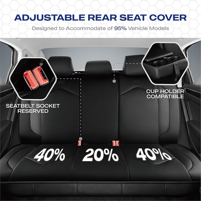 Skechers Memory Foam Car Seat Covers, Leather High Back Seat Covers Quilting Design,Waterproof Sports Car Seat Covers Full Sets,Airbag Compatible, Universal Fit for Most Cars, SUVs,Trucks,Black - Image 8