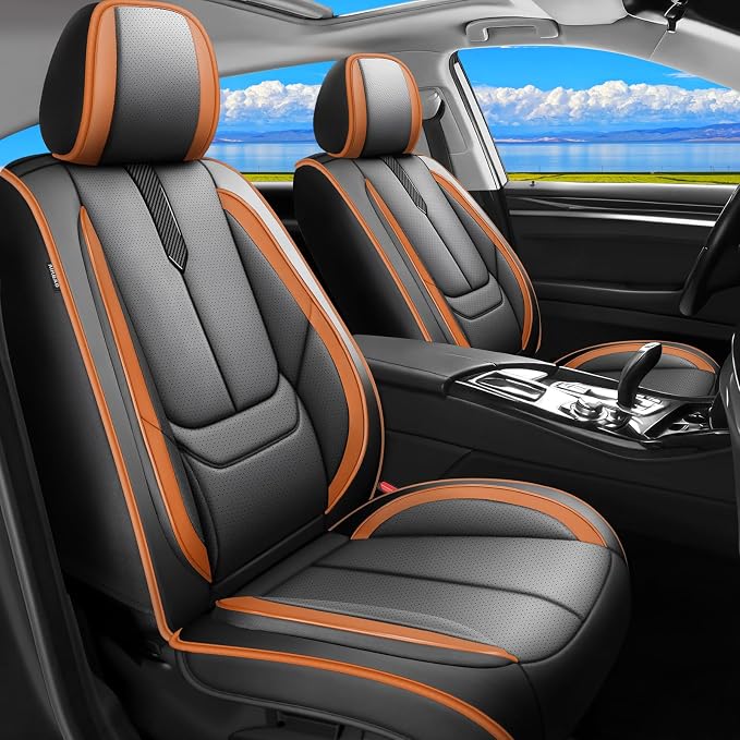Fit Kicks Car Seat Covers for Nissan Kicks 2018-2024 2025 2026 -Upgraded Premium Waterproof & Breathable Leather,Airbag Compatible,All-Weather Seat Cushion Protector,2 Front/Black-Brown by Unknown