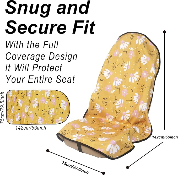 Car Seat Cover Protector Front Seats,for Gym Workout,Running,Swimming,Beach and Hiking,Waterproof Sweat Towel Bucket Seat Covers for Cars SUV Trucks (Chamomile and Yellow, 1Pcs) - Image 3