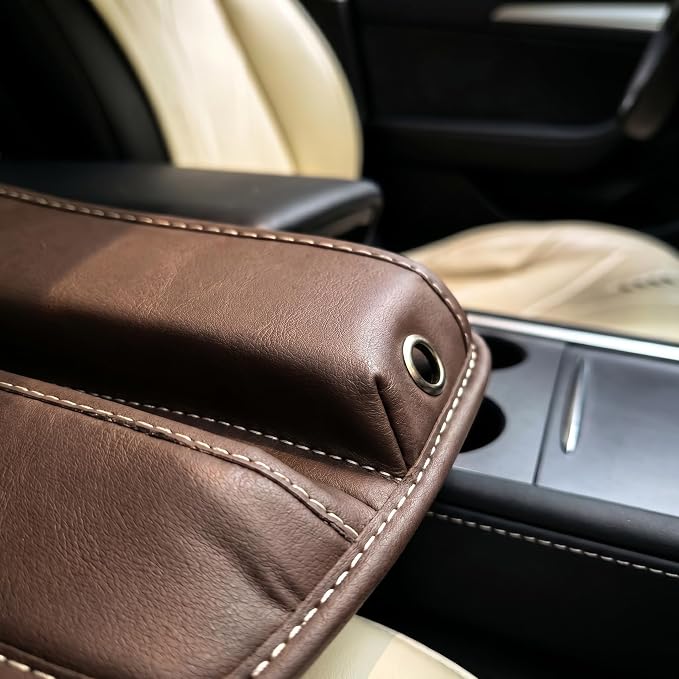 Car Seat Gap Organizer | PU Leather Seat-Side Storage Pocket with Cable Port | Fits Most Cars, SUVs and Trucks | Brown - Image 6