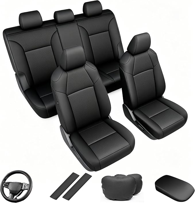AOMSAZTO Seat Covers for Toyota RAV4 2019 2020 2021 2022 2023 2024 2025 | Custom Fit RAV4 (Gasoline) LE/XLE/XLE Premium/Limited, Full Set Faux Leather Car Seat Covers, 5-Piece Set Included,Black by AOMSAZTO