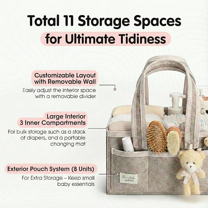 PeraBella Baby Diaper Caddy Organizer, Baby Basket Shower Gift Caddy, Portable Felt Changing Table Basket, Nursery Storage Bin, Newborn Boy and Girl Essentials for Registry, Car Diaper Organizer - Image 2