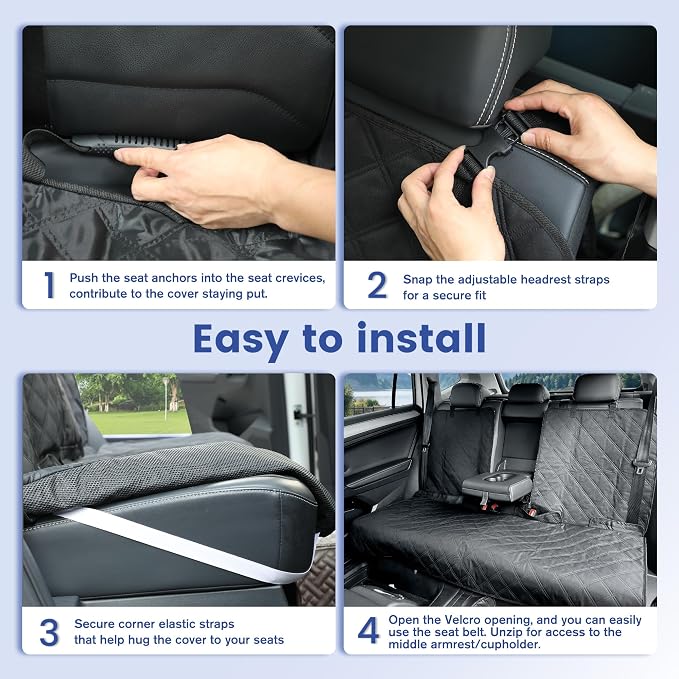 ALLANSING Back Seat Cover for Large SUVs Rear Split Bench - Heavy-Duty 900D Waterproof Non-Slip Car Seat Protector for Messy Kids & Drooling Dogs, Easy Clean(Black) - Image 7