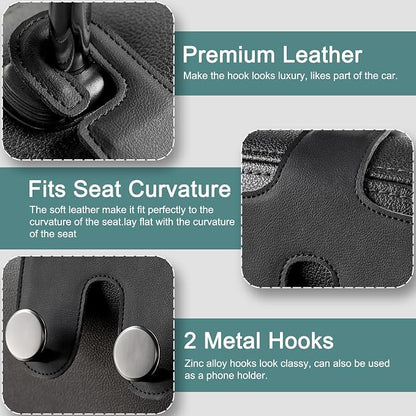 JESTOP Car Headrest Hook, Leather & Alloy Car Double Hanger Purse Hooks | Heavy Duty Car Hanger Storage Holder for Purses,Bags Handbag Coat Umbrella, Car Inside Accessories, Fits Most Vehicles - Image 2