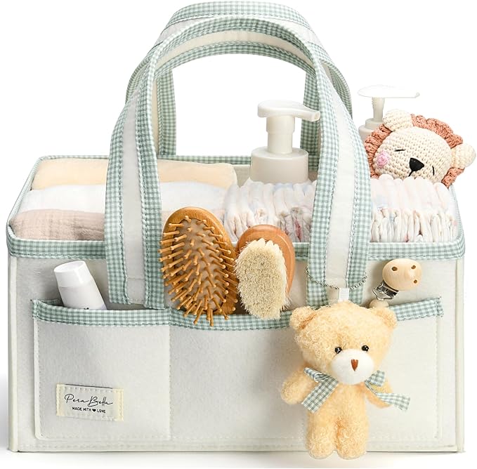 PeraBella Diaper Caddy Organizer with Handle, Baby Shower Gifts Basket Bag, Registry Search Must Haves Items, Nursery Storage Organizer for Newborn Girl Boy, Baby Bag Essentials, Car Diaper Caddy Cart by PeraBella