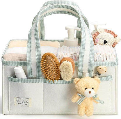 PeraBella Diaper Caddy Organizer with Handle, Baby Shower Gifts Basket Bag, Registry Search Must Haves Items, Nursery Storage Organizer for Newborn Girl Boy, Baby Bag Essentials, Car Diaper Caddy Cart by PeraBella