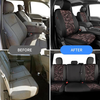 EKR F150 Seat Covers Custom Fit for (RegularCab) 2015-2020 Ford F150 XL/XLT & 2017-2022 F250/F350/F450 SuperDuty XL/XLT(First Row Only),Faux Leather(Black/Reed Camo) - Image 6